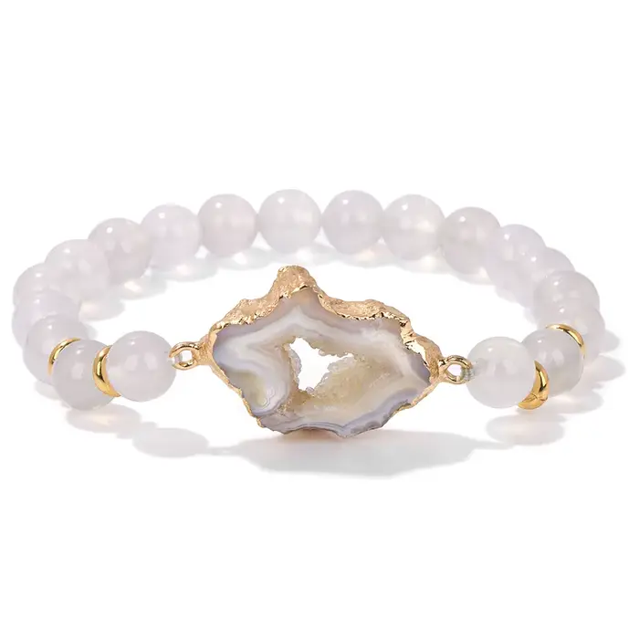 Bracelet de perles en pierre d'agates rouges rayées, breloque Lomzy creuse irrégulière, guérison éne