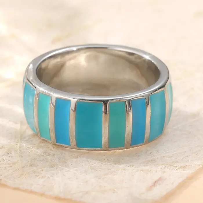 Bague bleue peinte à la main, style bohème, plaquée argent, pour femmes et hommes, mode, concision, 