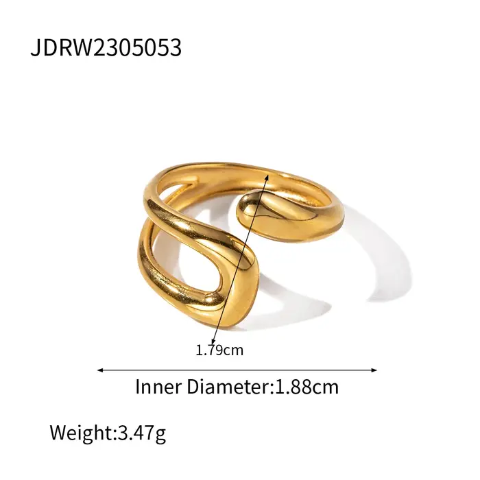 Uworld Top qualité géométrique large bague en acier inoxydable 18K couleur or étanche mode minimalis