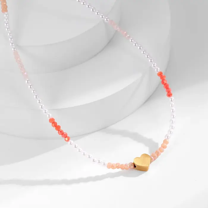 Loe |   Joli collier de perles roses pour femmes et filles, bijoux bohémien en acier inoxydable, bre