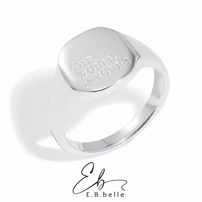 E.B.belle Bague en acier inoxydable plaqué argent avec inscription de lettres ou de mots