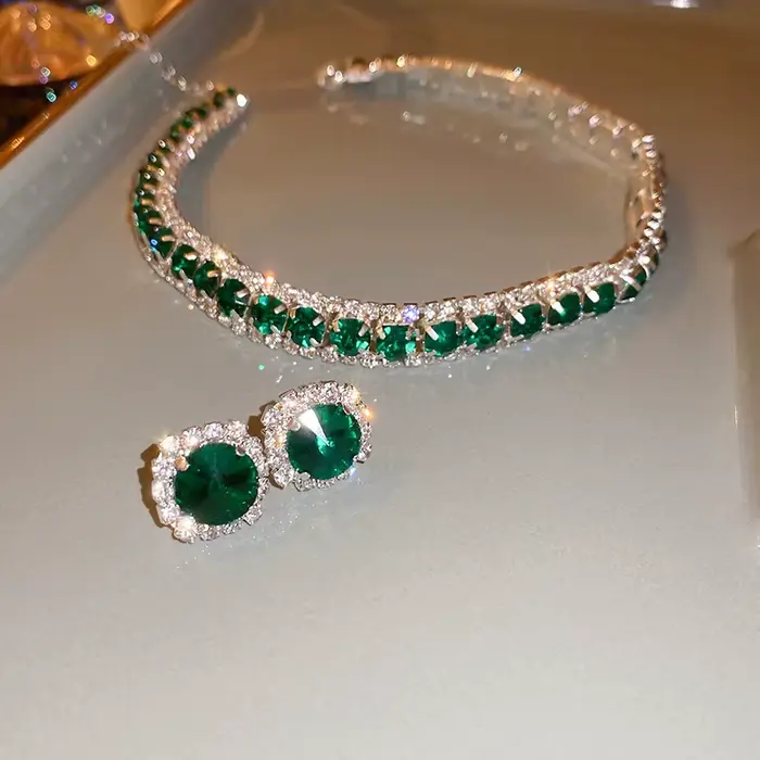 Ensembles de boucles d'oreilles en cristal vert pour femmes