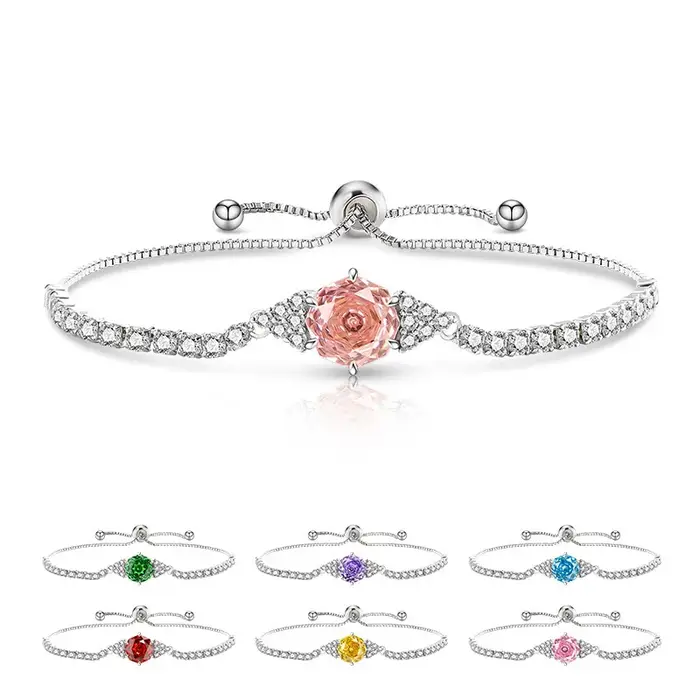 Bracelet en argent sterling 925 avec zircons roses motif géométrique bijou élégant pour femme cadeau occasion spéciale