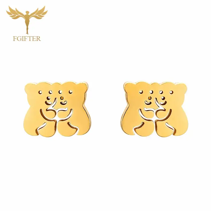 Boucles d'oreilles ours mignonnes design deux ours qui s'embrassent bijoux en acier inoxydable cadeaux pour filles sœurs amitié enfants occasions spéciales