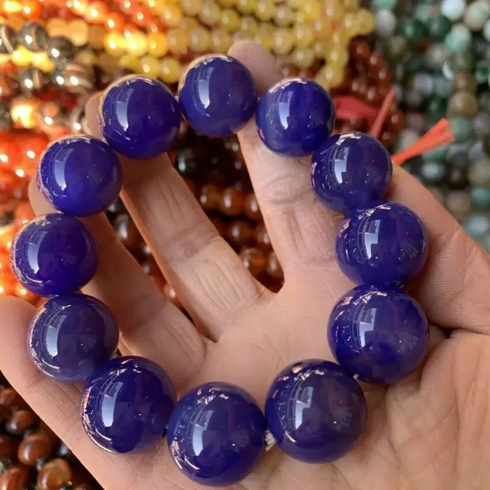 Bracelet de perles rondes en agate bleue de mer naturelle bracelet bleu foncé bijoux pour hommes et femmes élégants occasions générales