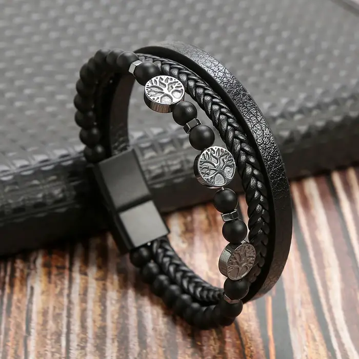 Bracelets en cuir arbre de vie pour hommes, papa père grand-père BFF, chaîne en corde tressée noire,