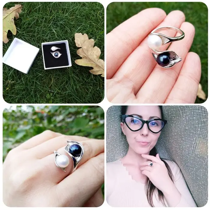 You Noble – bague de mariage noire en perles naturelles pour femmes
