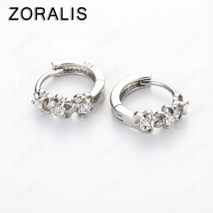 Boucles d'oreilles en or 18 carats en forme de petite fleur, avec zircon rond et cristal, élégantes 