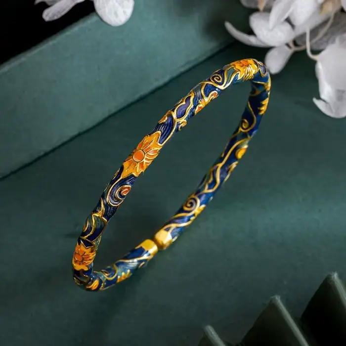 Bracelet jonc exquis pour femme en émail cloisonné chinois vintage, style ethnique, bijou de main, m