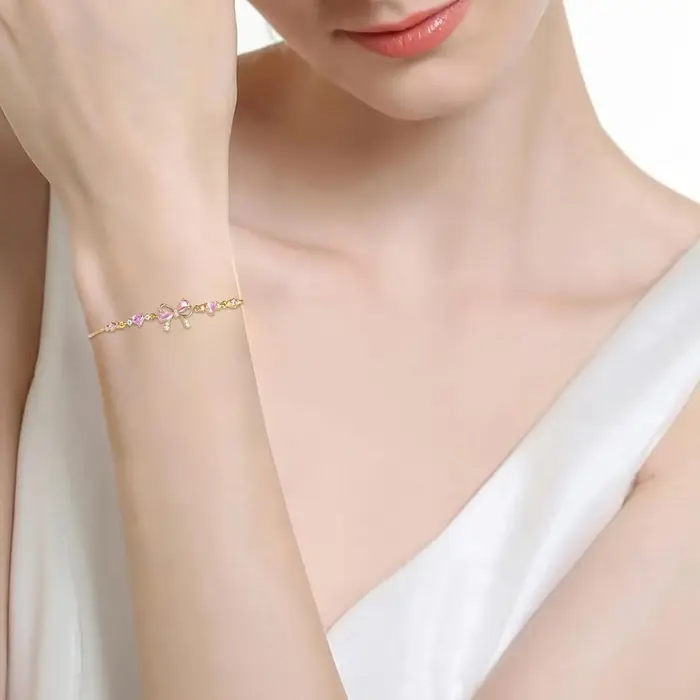 Bracelet CZ à nœud rose – L'amitié est comme un nœud
