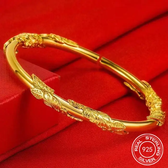 Bracelet à fleurs en argent Sterling 925, or 18 carats, bijoux à la mode pour femmes