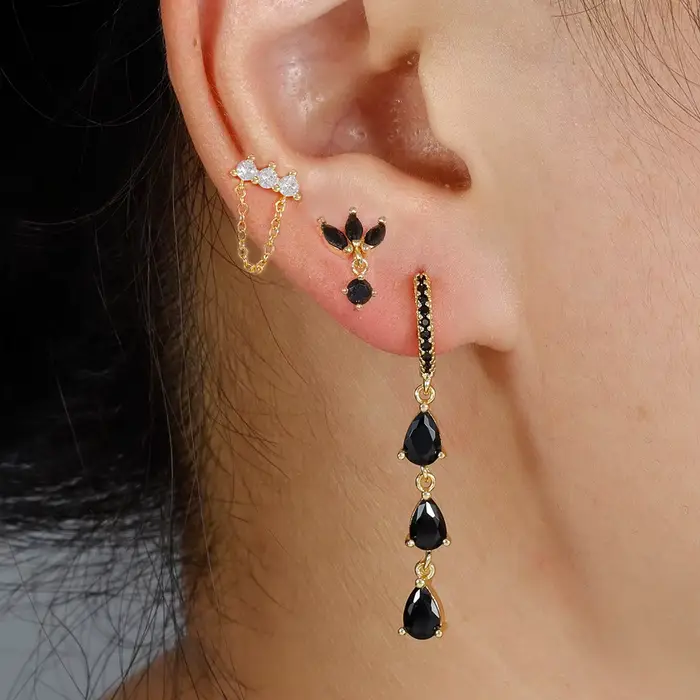 Boucles d'oreilles créoles à deux trous en acier inoxydable pour femmes
