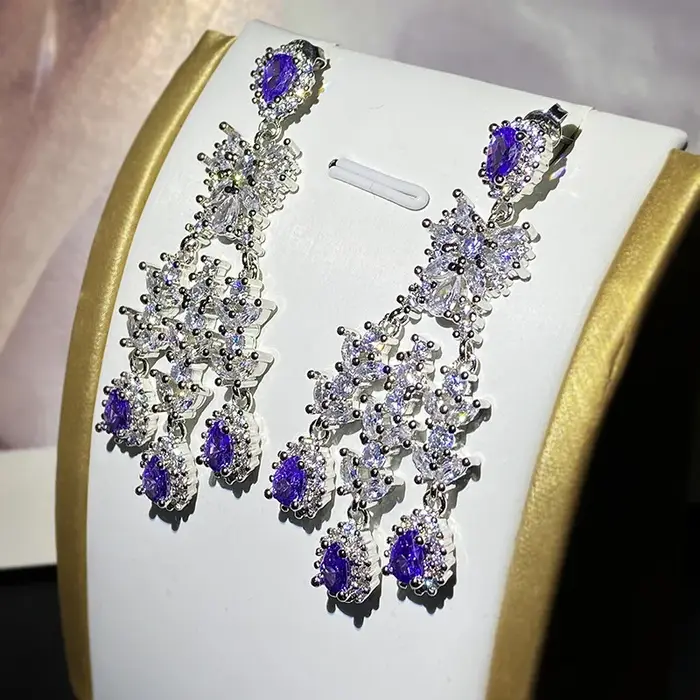 Boucles d'oreilles vintage en argent 925 saphir tanzanite et zircon pour femmes occasions spéciales nouvelles collections romantiques