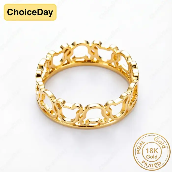 Bague Ours Creux Plaquée Or 18K Élégante Alliance de Mariage pour Femme Occasions Spéciales Mariage Fiançailles