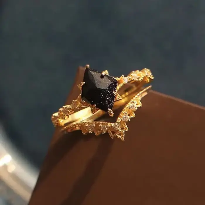 Bague en argent incrusté de losange pour femme, nouveau bijou original en cristal noir, scintillant,