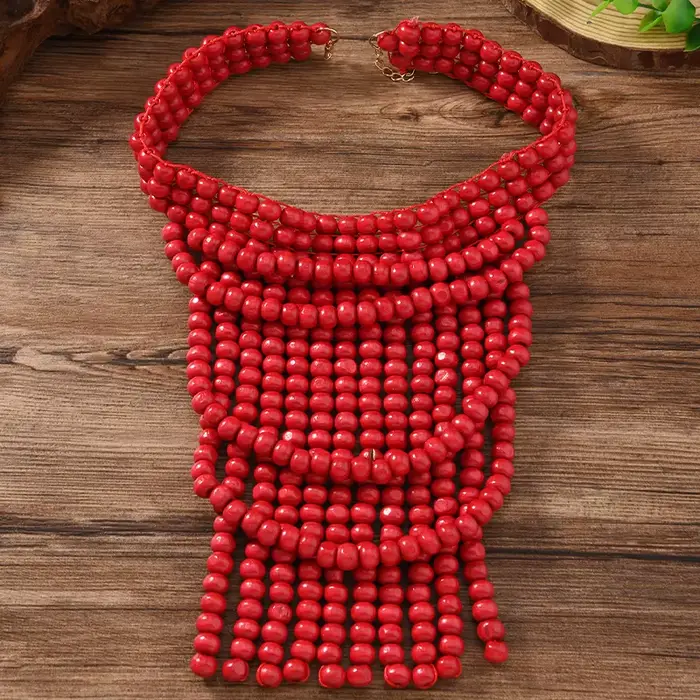 Collier vintage bohème en bois perlé, multi-couches, fait main, bijoux africains pour femmes, access