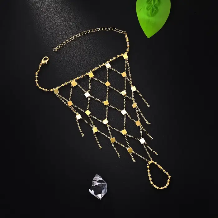 Bracelet de main en maille pour femme, robuste, style vintage ajouré, chaîne de main bohème, bijou d