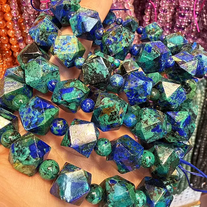 Bracelets et Colliers en Perles Octogonales Facettées en Azurite Bleue Naturelle de Qualité AAA pour Bonne Fortune Bijoux Personnalisés Occasions Spéciales