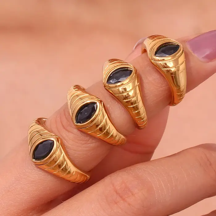 E.B.belle – bagues chevalières texturées en forme d'oeil en zircone cubique noire pour femme