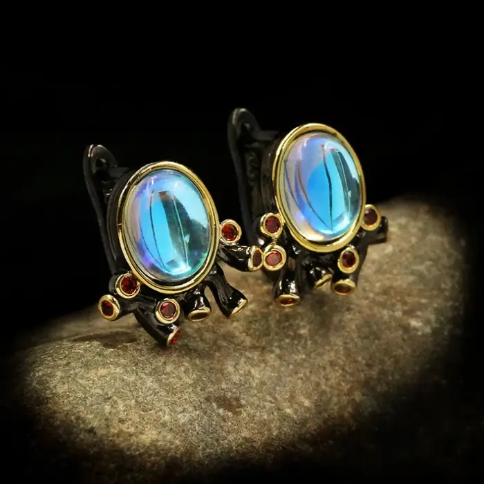 Ensemble de bijoux en pierre de lune ronde pour femme