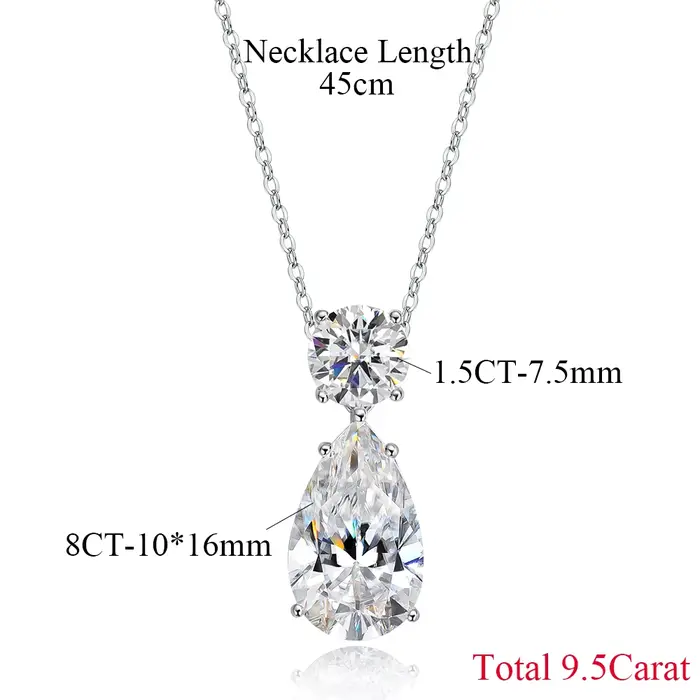 COSYA – ensemble collier/boucles d'oreilles en moissanite en forme de goutte d'eau pour femmes, 100%