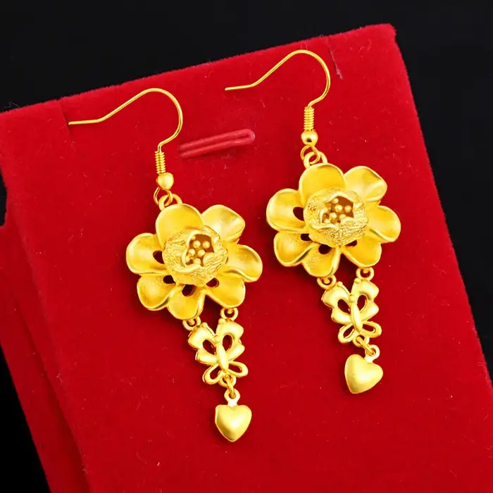 Boucle d'oreille fleur en or jaune 22 carats pour femme