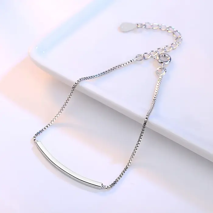 ANENJERY Dainty 925 en argent Sterling Tube incurvé collier + Bracelet ensembles de bijoux pour les femmes soeur