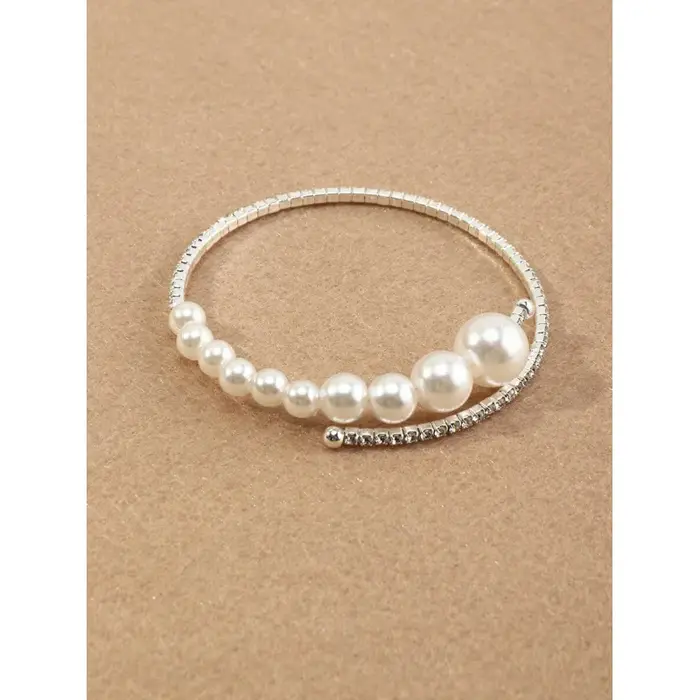 1pc Bracelet ajustable ouvert avec fausses perles incrustées de diamants