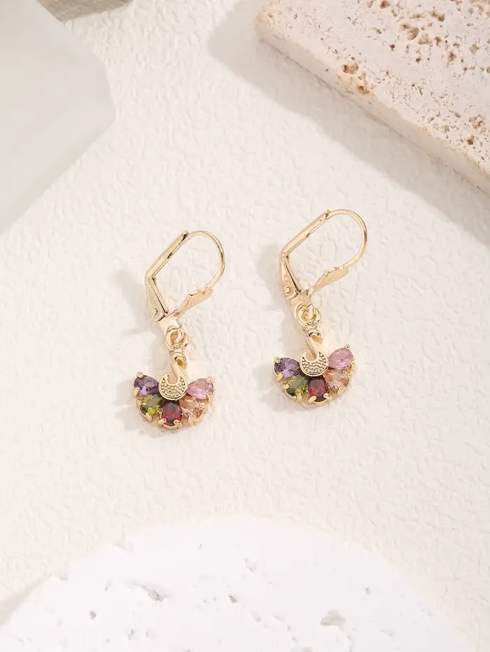Boucles d'oreilles pendantes romantiques en forme d'éventail, incrustées de zircon coloré, bijoux pe