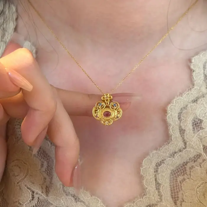 Collier pendentif en forme de serrure Ruyi, style palais, exquis, classique, léger, chaîne de clavic