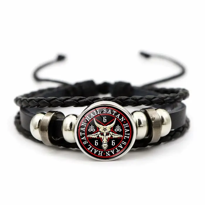 Bracelet satanique Lucifer Satan Baxter pendentif en verre Bracelet tricoté en cuir fait à la main m