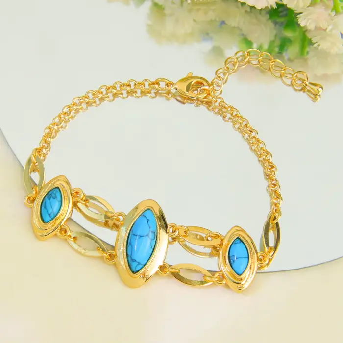 Bracelet couleur or dubaï plaqué or 21 carats, pièces turques, pendentif Turquoise, bijoux pour femm