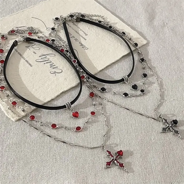 Collier réglable Vintage avec pendentif croix en Zircon noir pour femmes et hommes