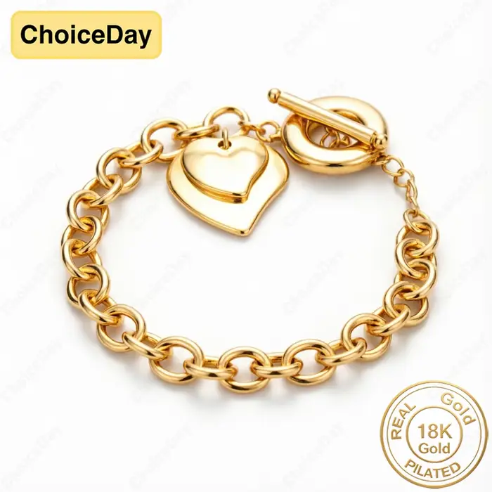 Bracelet Cœur Double Couche Plaqué Or 18K Brillant Exquis pour Femme - Accessoires et Cadeaux de Mar