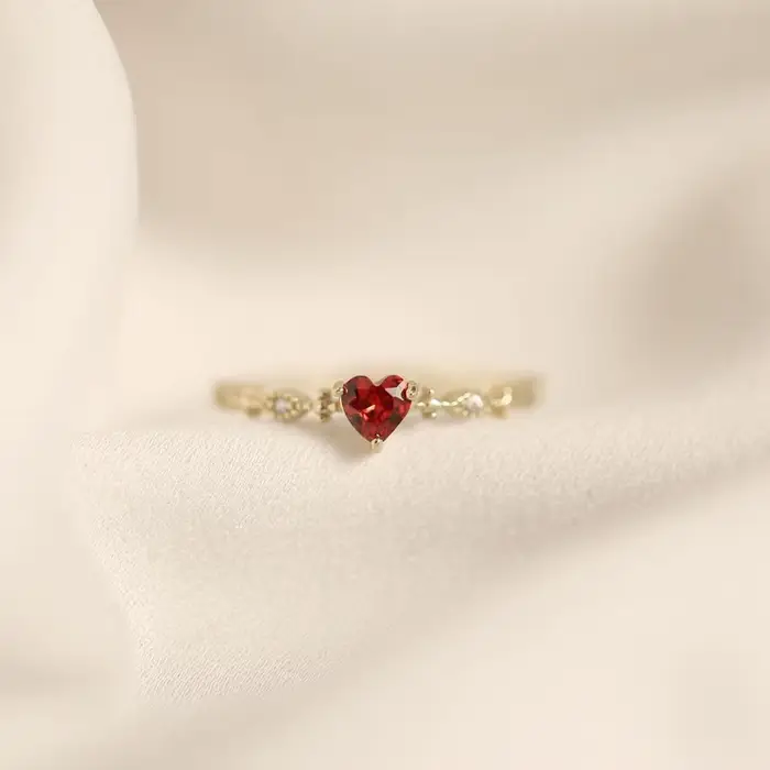 Bague d'amour rubis Simple en argent Sterling 925 plaqué or 14 carats pour femmes