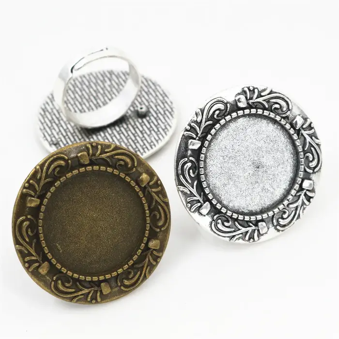 20mm 5 pièces Antique argent plaqué Bronze couleurs laiton réglable anneau paramètres blanc/Base