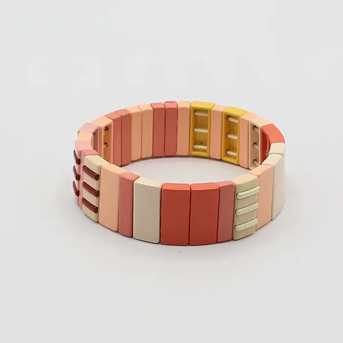 Bracelet en émail 2026, motif géométrique, long carré, coloris arc-en-ciel, bracelet porte-bonheur dopamine, accessoires