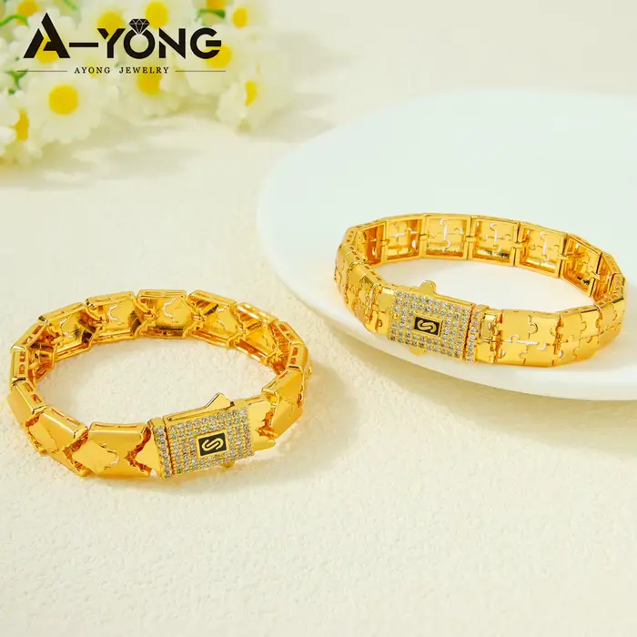 Bracelet en zircone Hip Hop de dubaï plaqué or 21 carats
