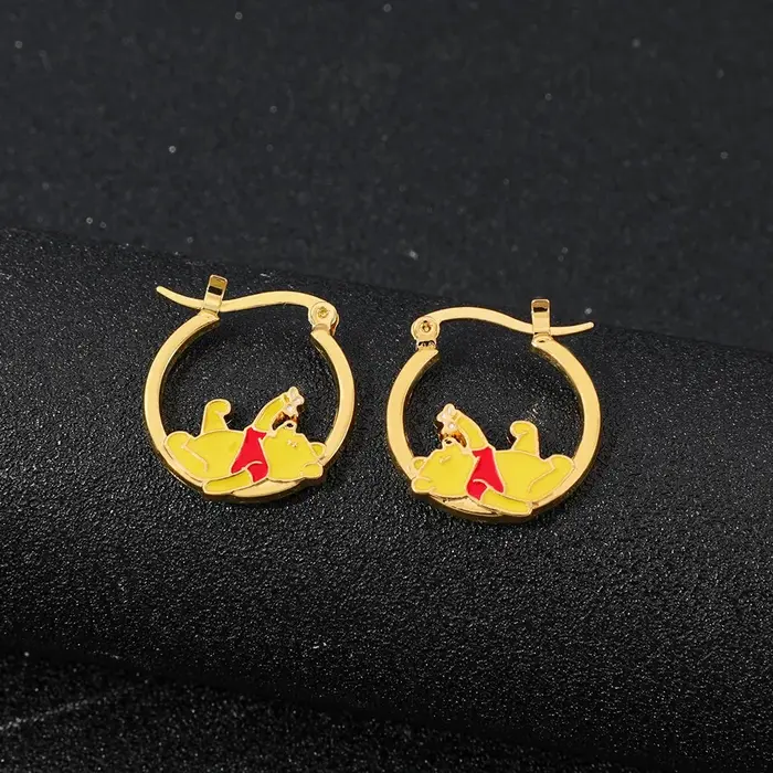 Boucles d'oreilles creuses en émail exquis Winnie l'ourson, breloque, bijoux à la mode, cadeau de fê