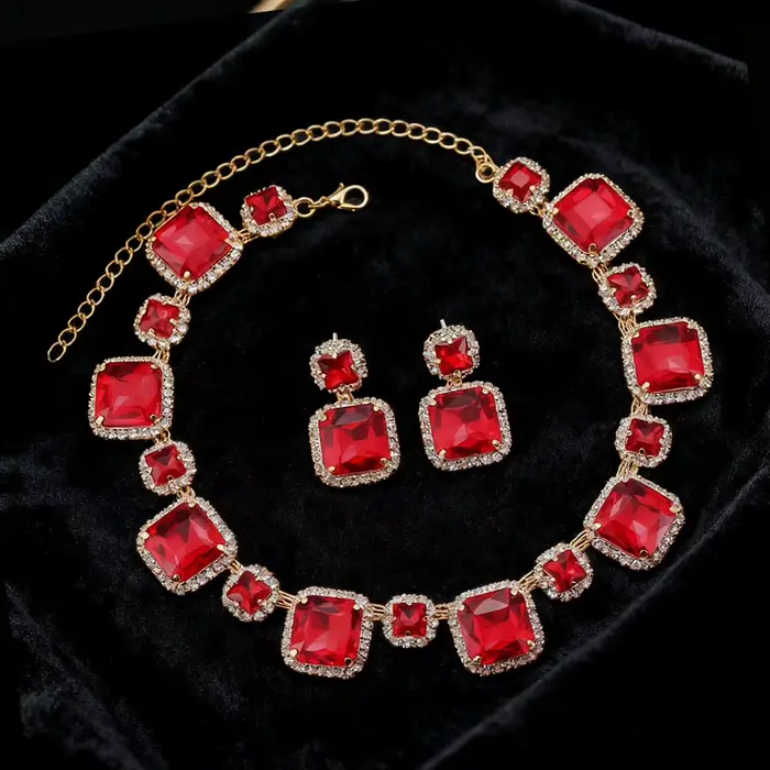 Parure de collier géométrique exagéré avec diamants incrustés, bijoux de luxe pour femme, pendentif