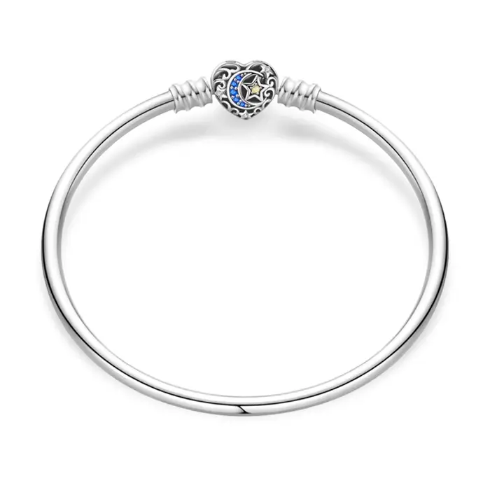 Bracelet dur en argent 925 véritable, taille 17-20, étoile, cœur, toile d'araignée, romantique pour 