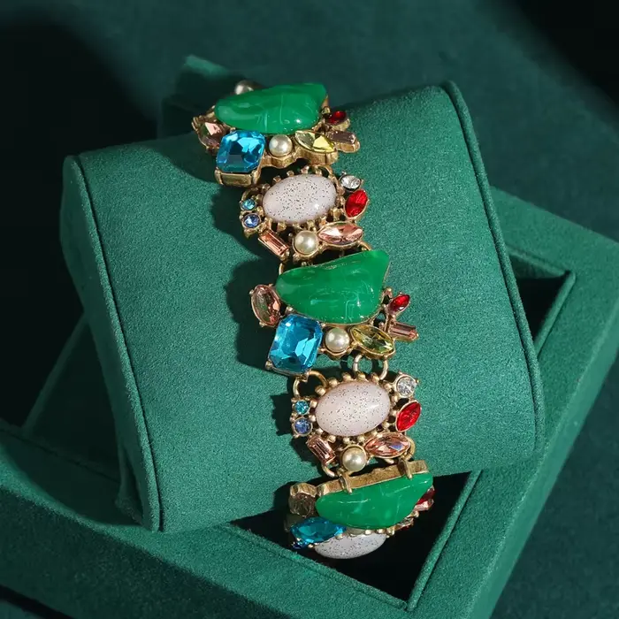 Bracelet Vintage en Perles Baroques Vertes et Bleues pour Femme, Bijoux Antiques en Clip de Forme Gé
