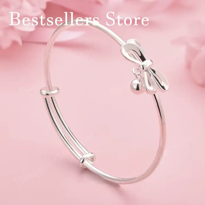 Bracelet ajustable en argent sterling 925 avec un élégant nœud et une clochette pour femmes, bijoux de mariage et de fête à la mode