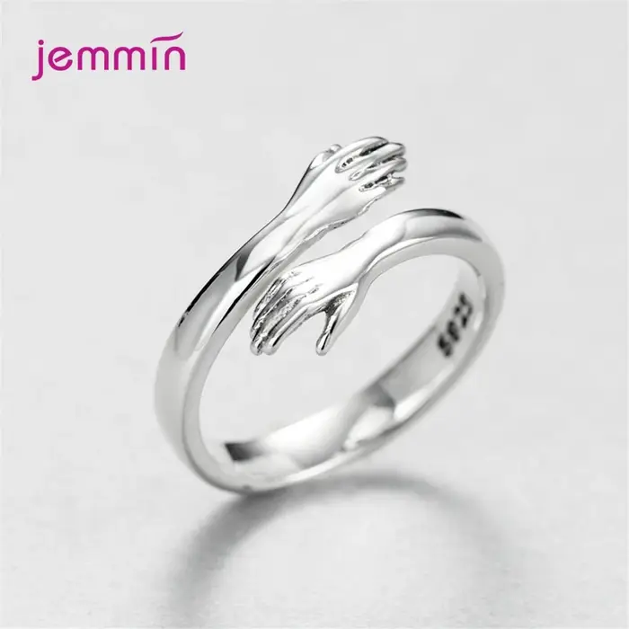 Bagues en argent 100% exquises pour femmes, mains étreintes, bijoux de mariage de fiançailles pour a