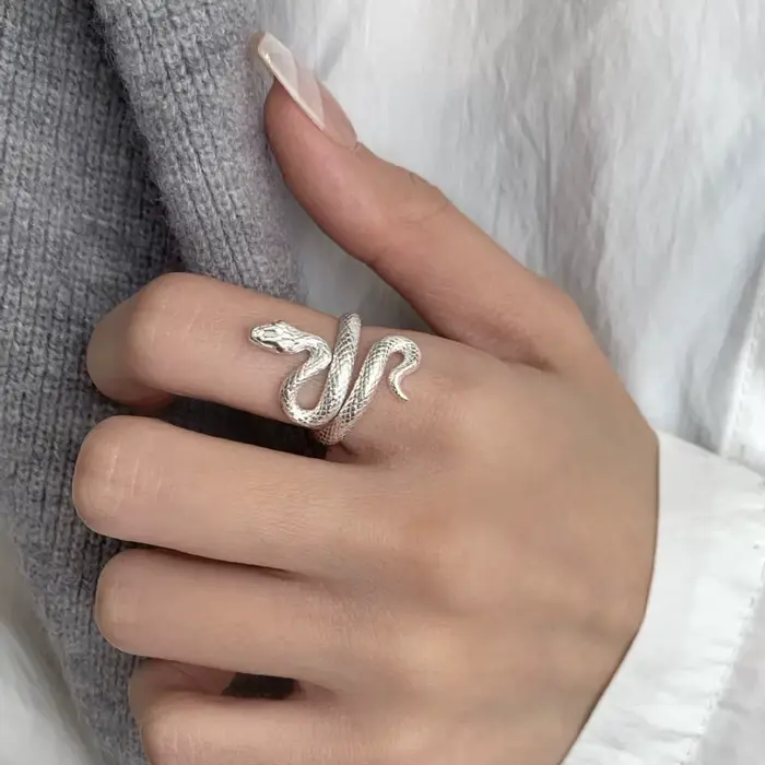 Bagues en argent Sterling 925 pour femmes, Vintage, fait à la main, réglable en forme de serpent, bande de mode, Bijoux féminins, cadeau