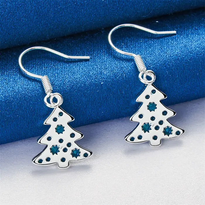 1 paire de boucles d'oreilles arbre de noël en argent sterling 925, cadeau de mariage pour dames, ac