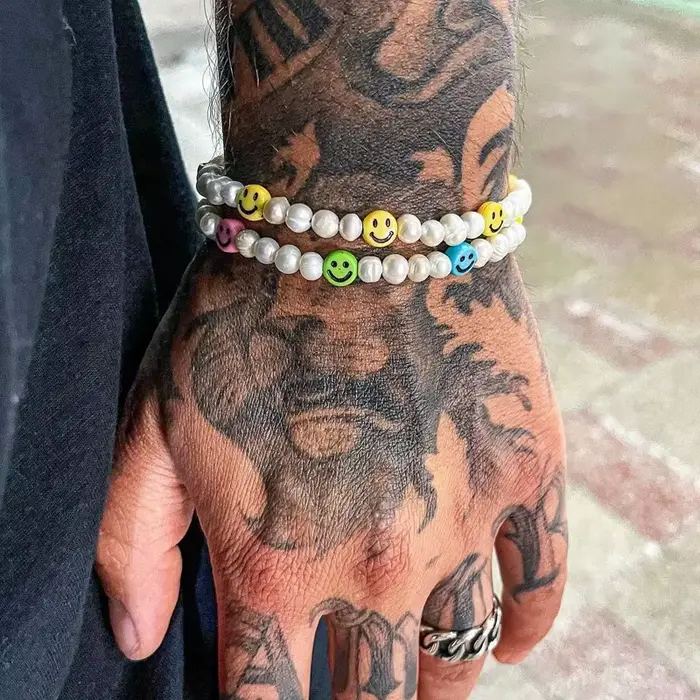 Bracelets de perles rétro avec visage souriant, Imitation de perles, argile, faits à la main, bijoux de styliste, accessoires unisexes, cadeau pour amoureux