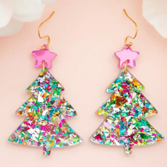 Boucles d'oreilles pendantes en acrylique pour arbre de noël, crochet en or 18 carats, mode femme ro