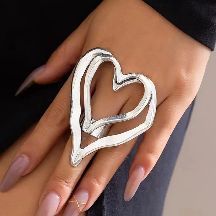 Bague pour femme, grande bague fantaisie en forme de cœur