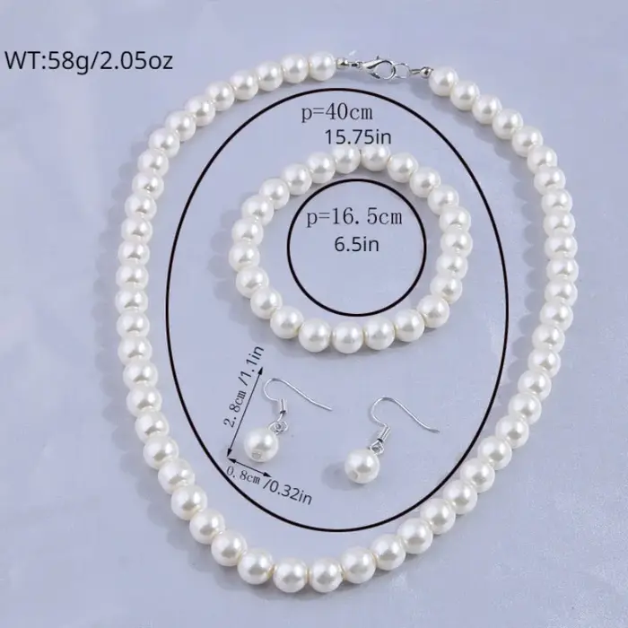 Ensemble de bijoux en fausse perle collier perlé élégant bracelet et boucles d'oreilles pour femmes romantiques occasions spéciales anniversaire mariage cérémonie événements